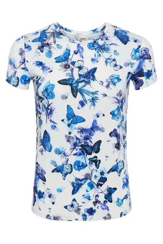 Ressi Tee - White Blue Tonal Butterflies