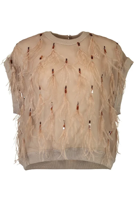 Feather Embellished Blouse - Hazelnut