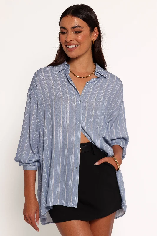 Rixo Button Down Top - Blue Stripe