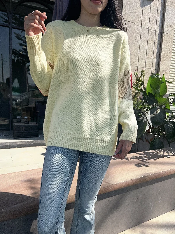 Sixsr Smile Pattern Crew Neck Sweater, Cute Long Sleeve Sweater For Fall & Winter, Women's Clothing