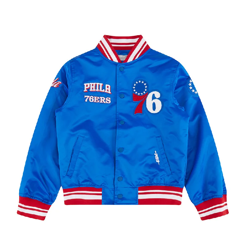 NBA PHILADELPHIA 76ERS RETRO CLASSIC BIG BOYS RIB SATIN JACKET (ROYAL BLUE/RED)