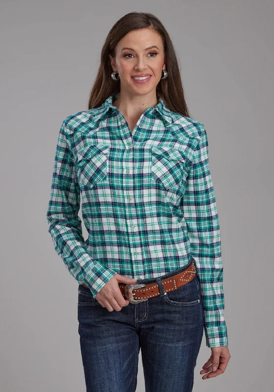 Roper Womens 2206 Unlined Flannel Green 100% Cotton L/S Shirt