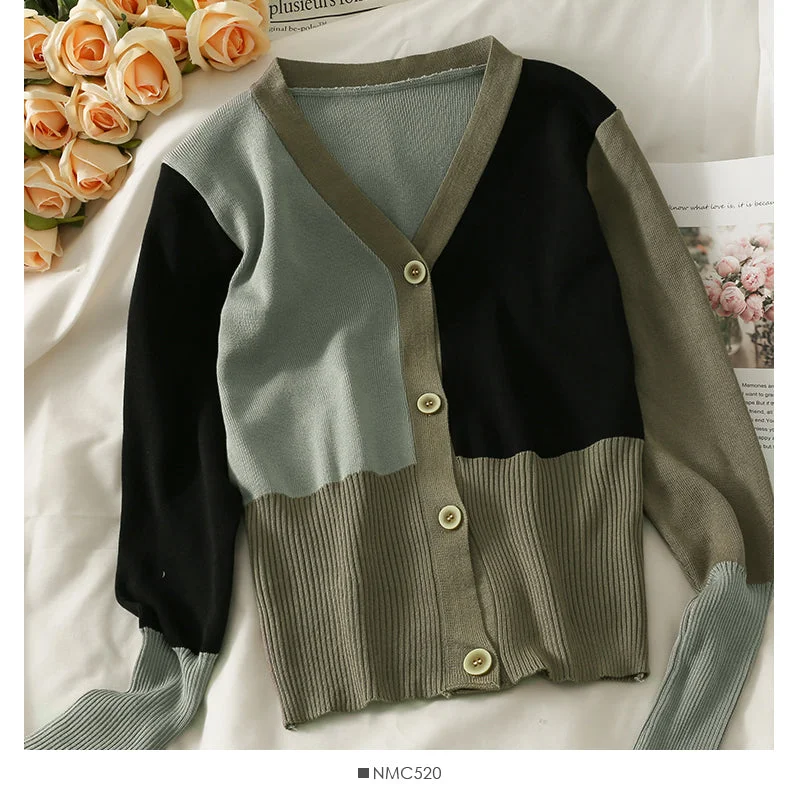 Hong Kong Vintage contrast stitched single breasted cardigan top women's  2025