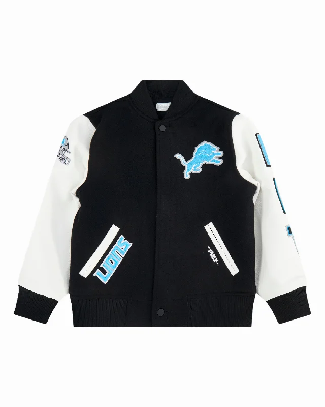 NFL DETROIT LIONS CLASSIC BIG BOYS WOOL VARSITY JACKET (BLACK/WHITE)