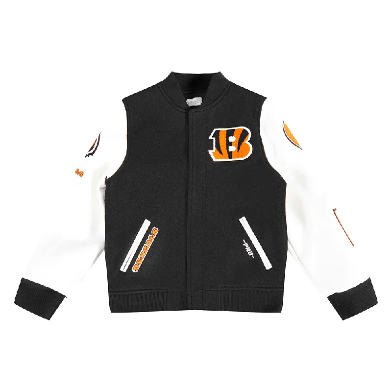 NFL CINCINNATI BENGALS CLASSIC BIG BOYS WOOL VARSITY JACKET (BLACK/WHITE)