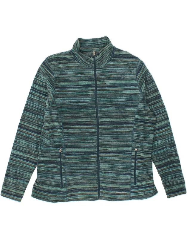 EDDIE BAUER Womens Fleece Jacket UK 18 XL Blue Striped Polyamide