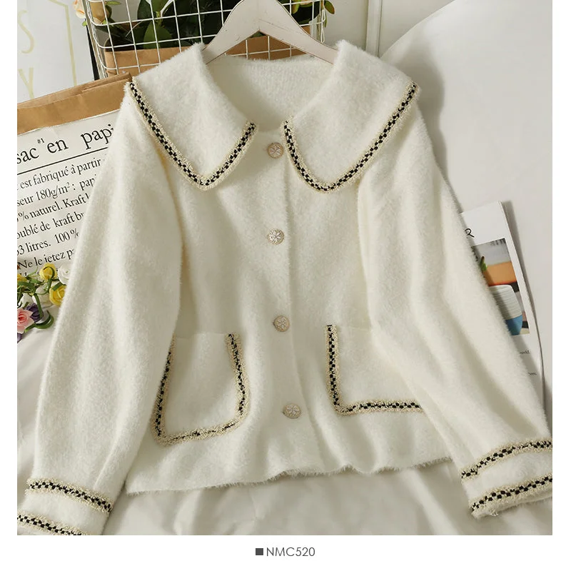 Winter bright silk bonded Plush sweater women's loose and thin doll collar coat  2021