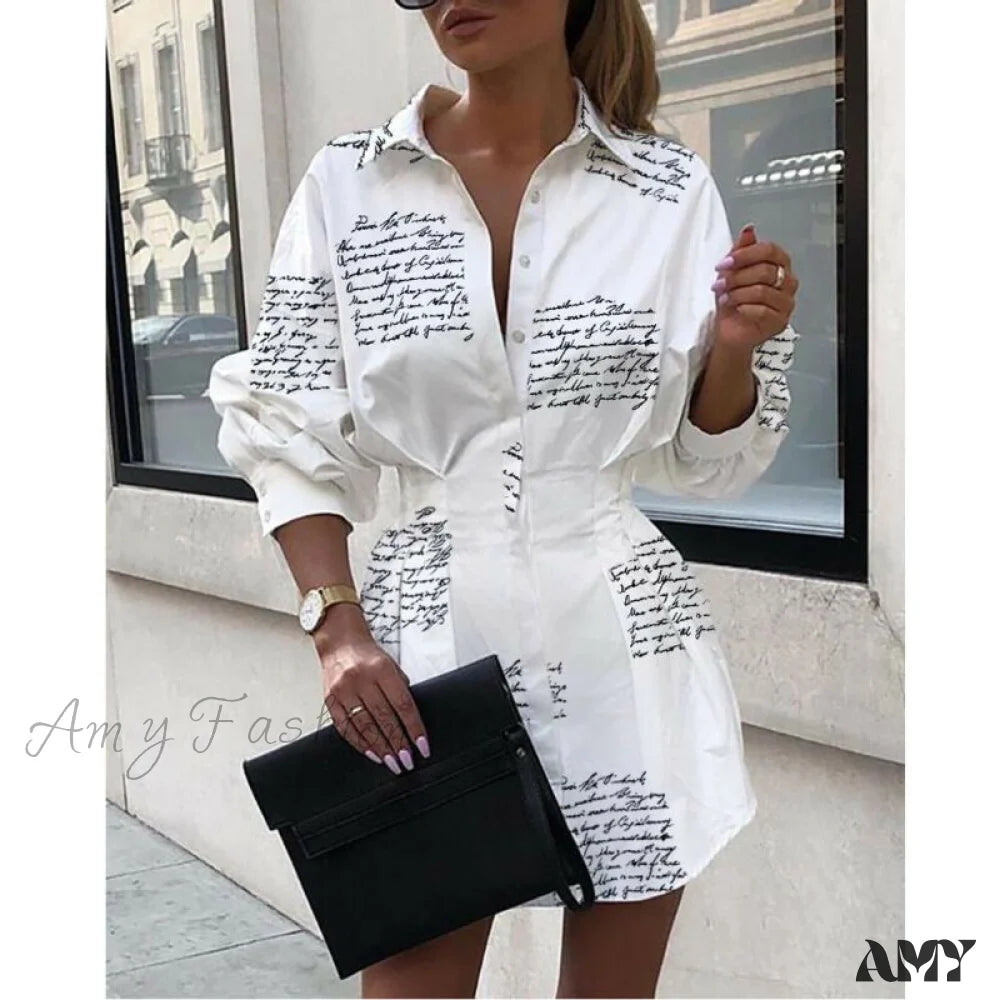 Amy Fashion - Women Long Sleeve Mini Shirt Dress