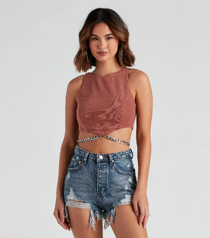 Chain Of Plans High Neck Crop Top