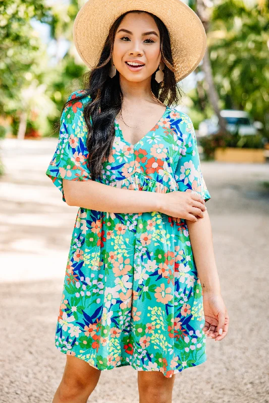 Now You Know Emerald Green Floral Dress