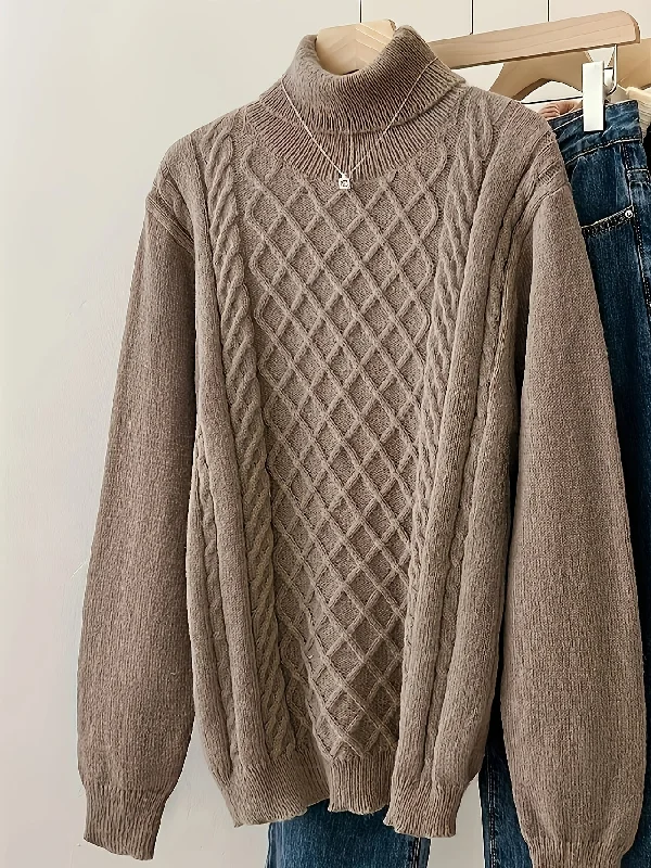 Sixsr Geo Pattern Turtle Neck Pullover Sweater, Elegant Long Sleeve Sweater, Women's Clothing