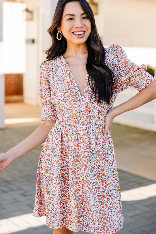 Do What's Best Ivory White Ditsy Floral Dress