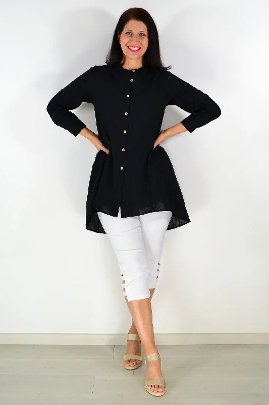 Block Black Button Up Shirt Tunic