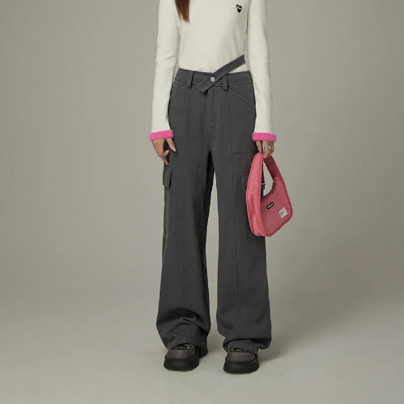 Pocket Side Slit Straight Pants