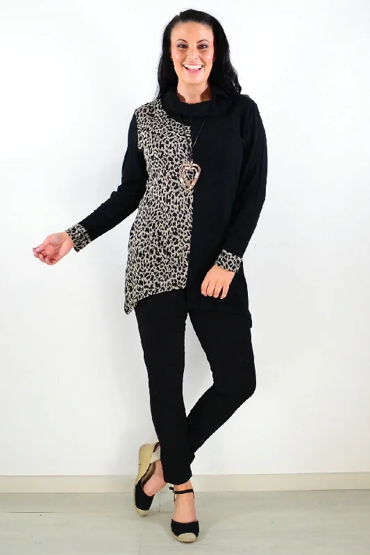 Beige Leopard Cuff Tunic Top