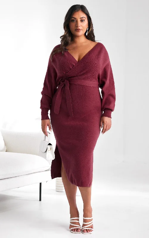 Catherine Knit Midi Dress - Burgundy