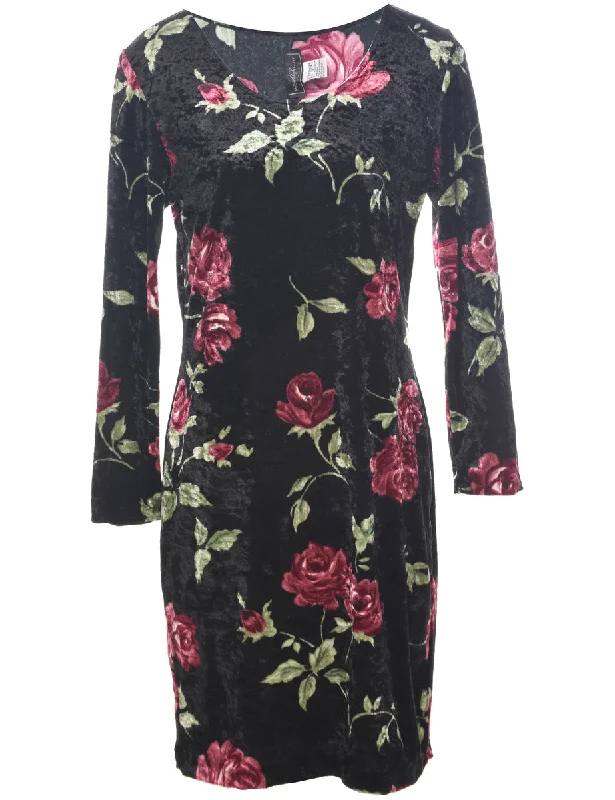 Velour Floral Evening Dress - M