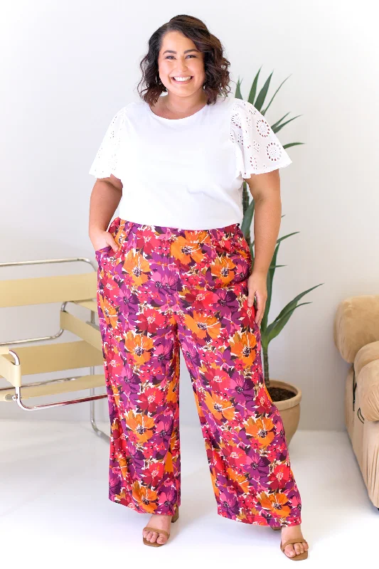 FINAL SALE | Sass Yasmin Wide Leg Pant Berry Floral Print