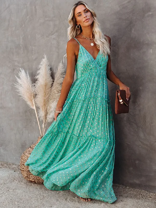 BerriesJam - 2024 Sleeveless V Neck Spaghetti Strap Summer Maxi Dress