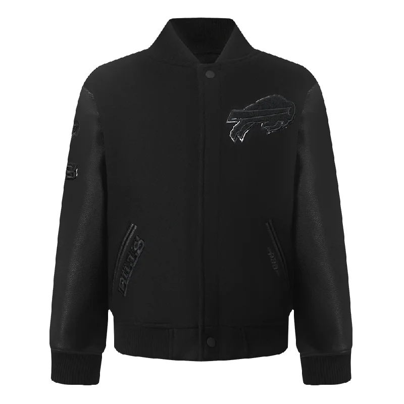 NFL BUFFALO BILLS TRIPLE BLACK BIG BOYS WOOL VARSITY JACKET (JET BLACK)