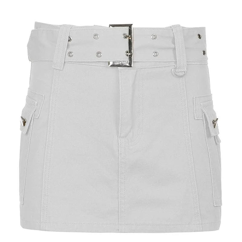 A line button cargo pocket denim mini skirt