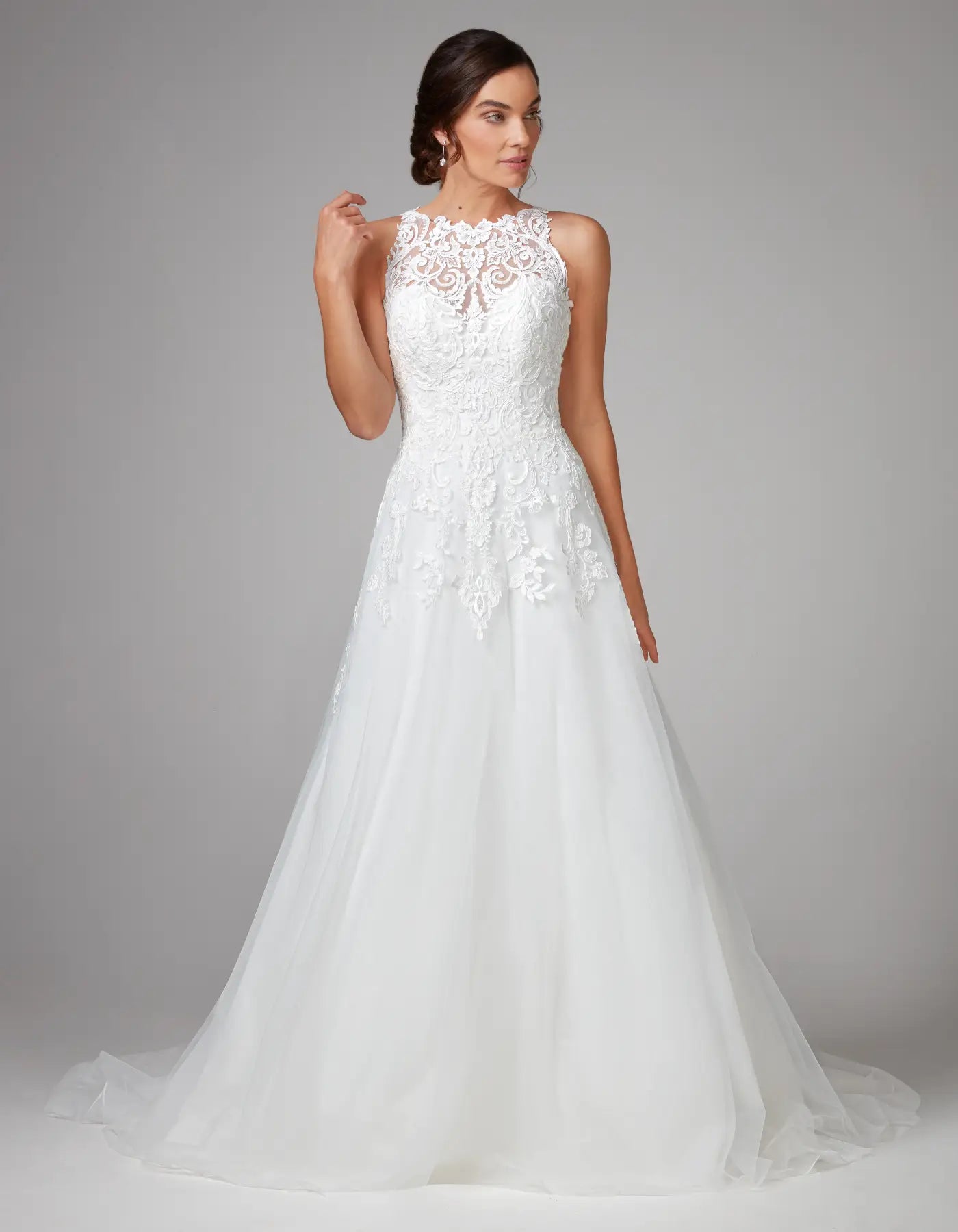 DingJiDress a gorgeous lace a-line with halter neck bodice