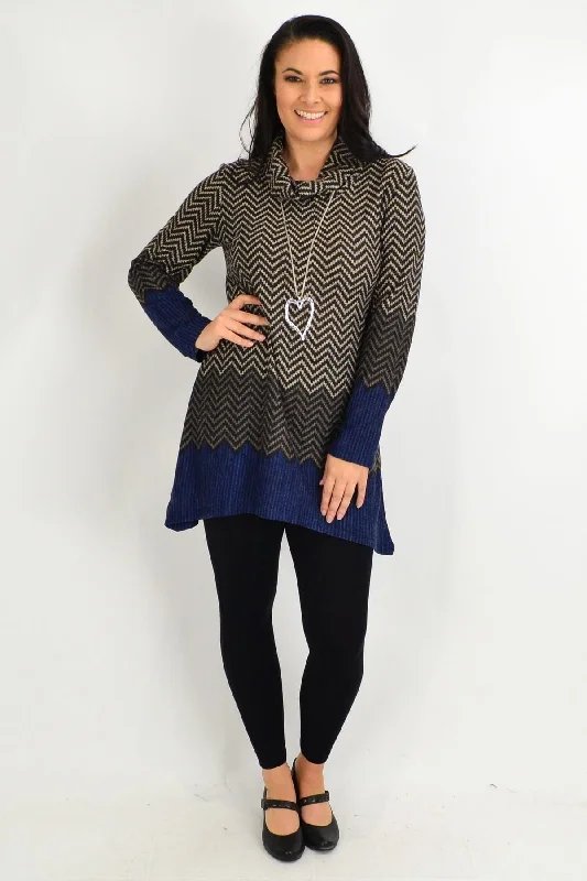 Blue Zig Zag Roll Neck Winter Tunic