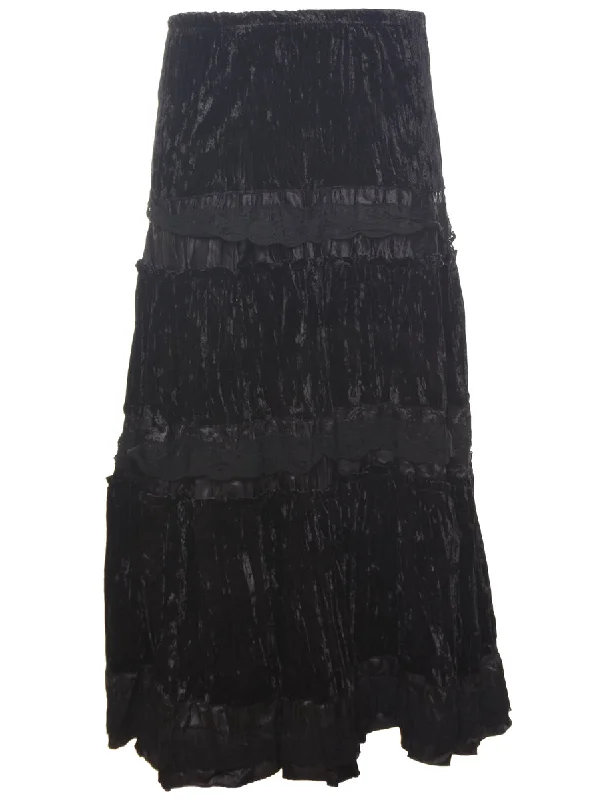 Velour Black Midi Skirt - S