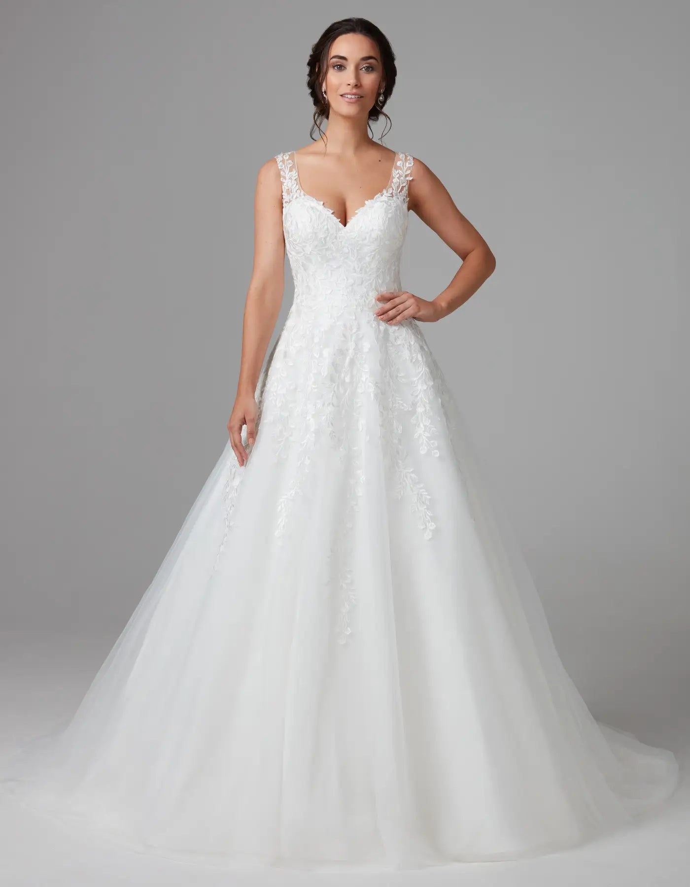 DingJiDressa sparkle-free a-line with lace illusion back