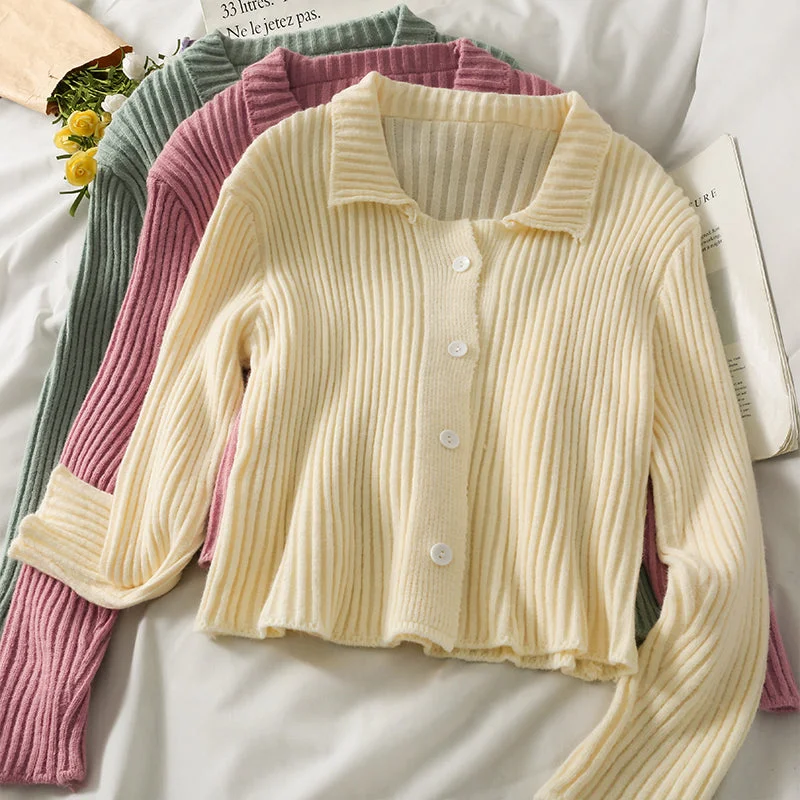 Slim slim vertical stripe Lapel single breasted cardigan sweater women  2028