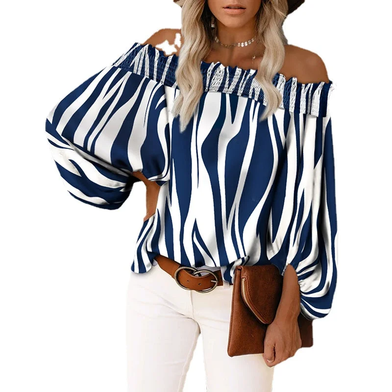 Julia Fashion - Fashion Striped Print Shirt Lady Long Sleeve Blouse Tops