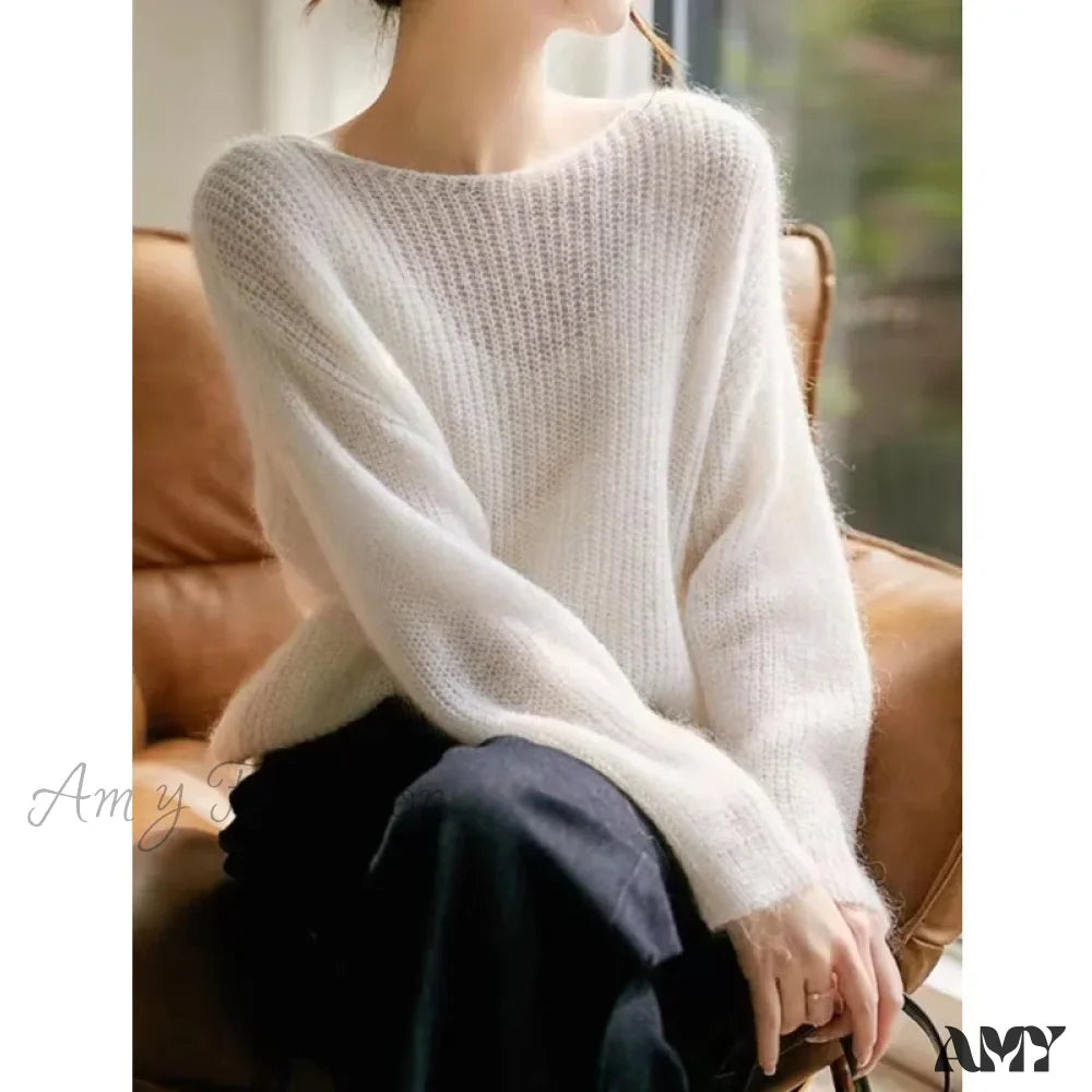 Long Sleeve Knitted Pullover V-Neck Fashion Basic Solid OL Sweater