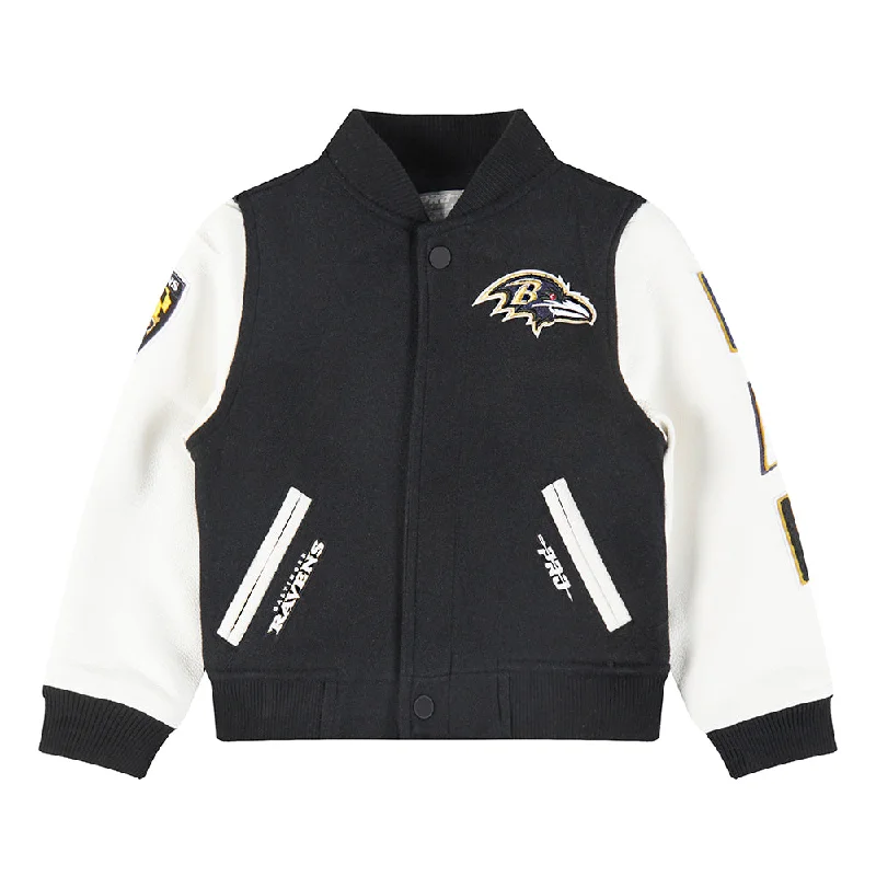 NFL BALTIMORE RAVENS CLASSIC TODDLER BOYS WOOL VARSITY JACKET (BLACK/WHITE)