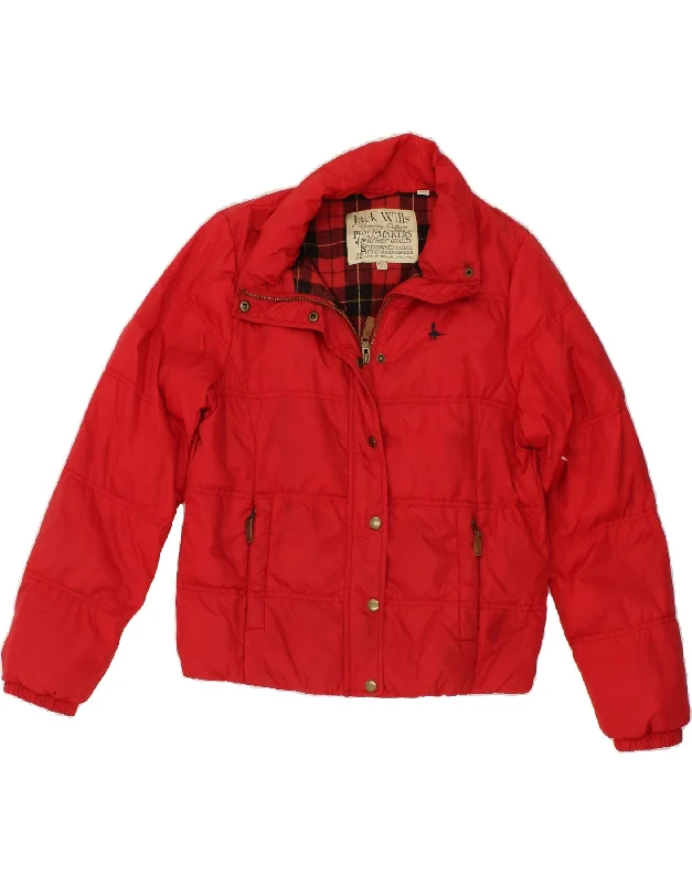 JACK WILLS Womens Padded Jacket UK 12 Medium Red Nylon