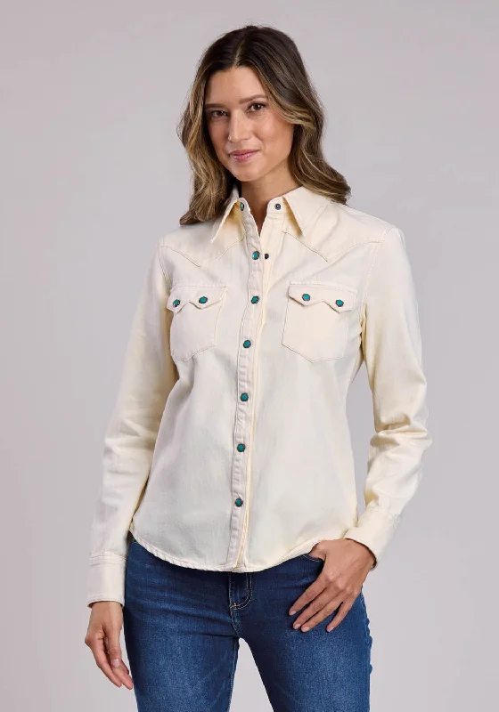 Stetson Womens 3 Point Back Yoke Cream 100% Cotton L/S Shirt