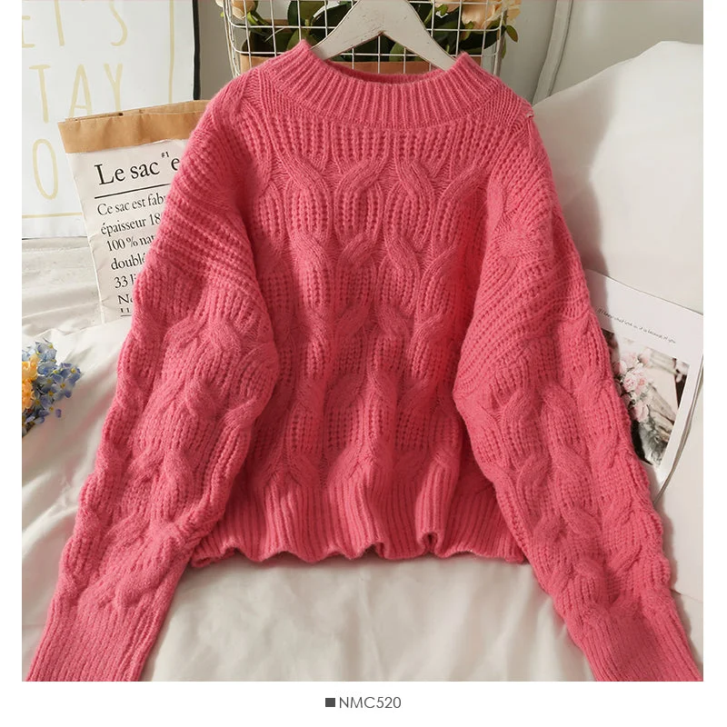 Sweater women's season loose and thin linen pattern round neck sweater  2021