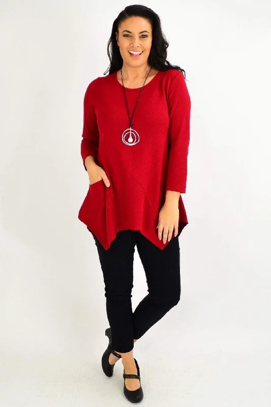 Red Rust Pocket Winter Tunic Top