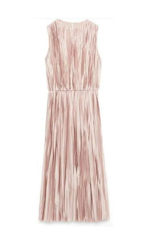 Pink Poly Satin Plissé Dress