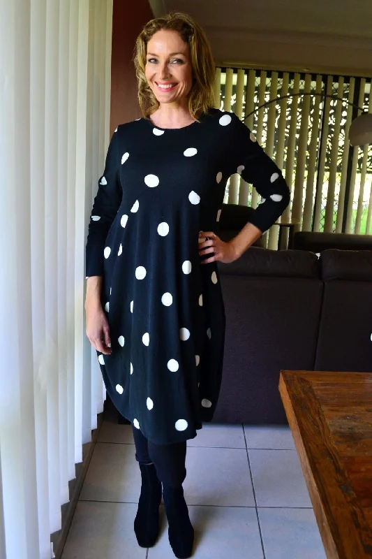 White Spots Cocoon Fleece Tunic Dress