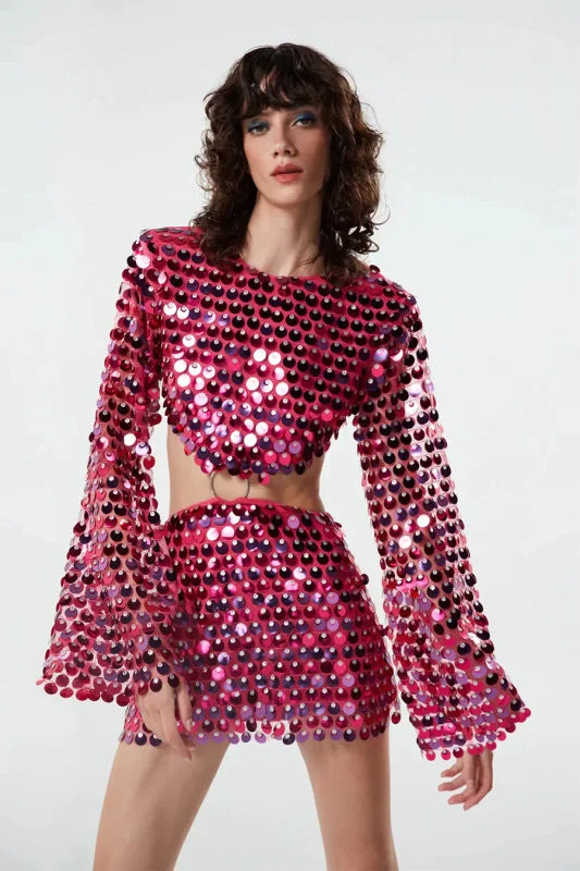 Women's fashion new sequined irregular Sequin Cutout dress