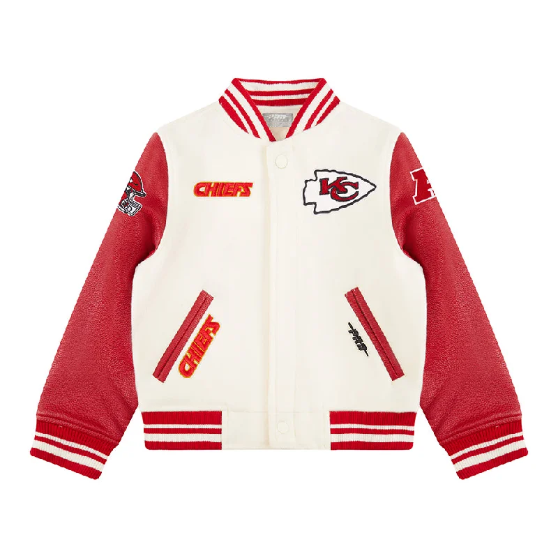 NFL KANSAS CITY CHIEFS RETRO CLASSIC BIG BOYS RIB WOOL VARSITY JACKET (EGGSHELL/ RED)