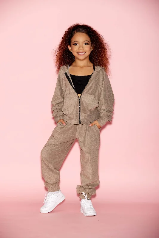 OG Kandi Kouture Zip Up Jacket - Mocha With Rhinestone Logo - Child Sizes - Ready To Ship - Sale