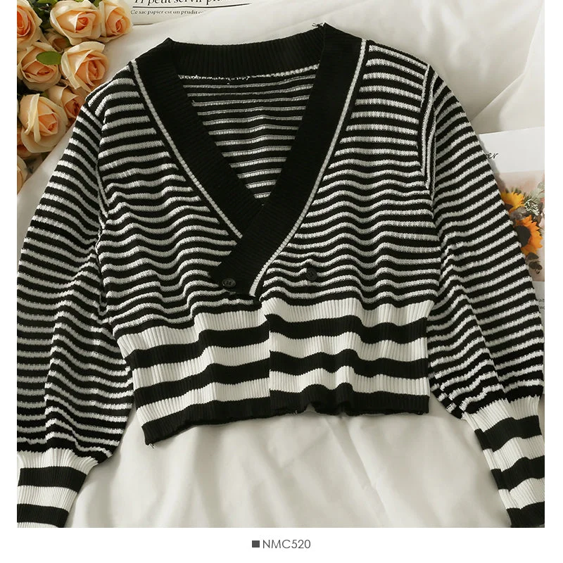 French minority two button stripe short sweater women  2010