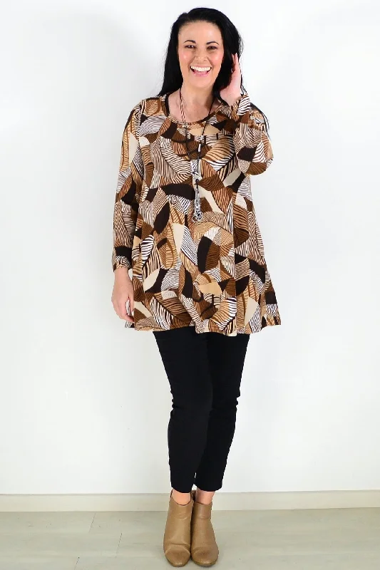 Winter Leaves Brown Fleece Tunic Top