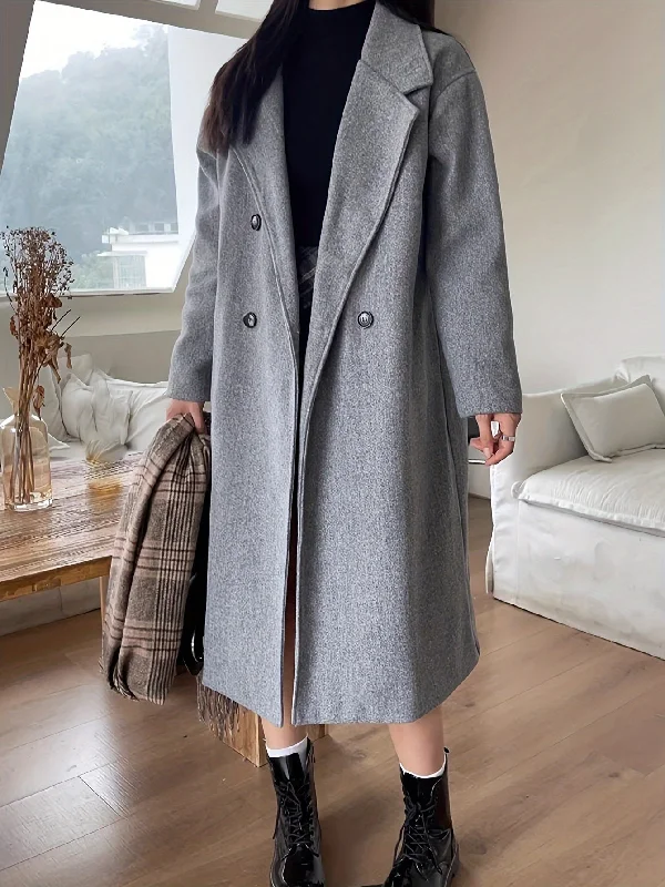 Sixsr Double Breasted Lapel Coat, Casual Long Sleeve Fall & Winter Outerwear, Women's Clothing