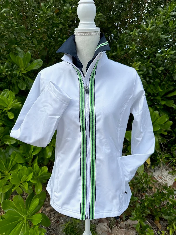 Sailor Soft Shell Jacket - White w/Navy, White & Lime Stripe Ribbon (SLR13)