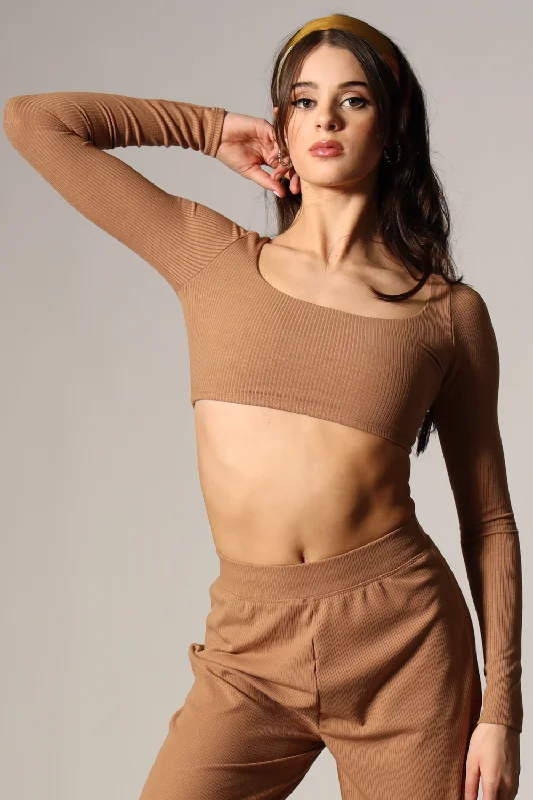 Honest Long Sleeved Crop Top - Latte - FINAL SALE