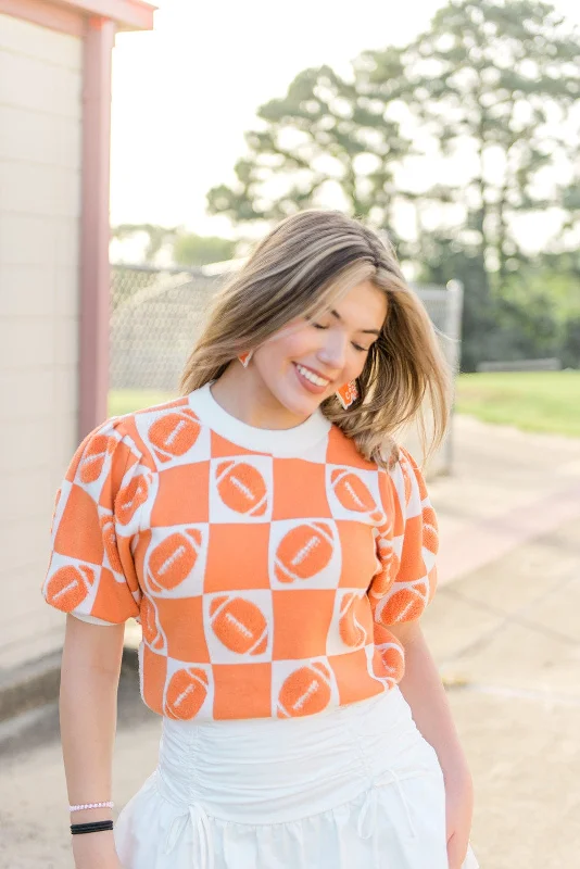 Orange Football Checker Knit Top