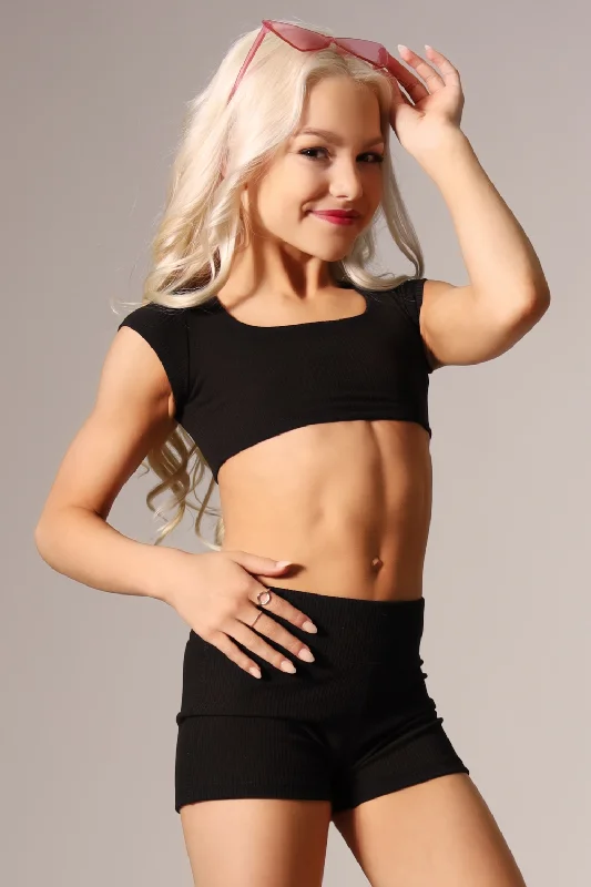 Honest Short Sleeved Crop Top - Black - FINAL SALE