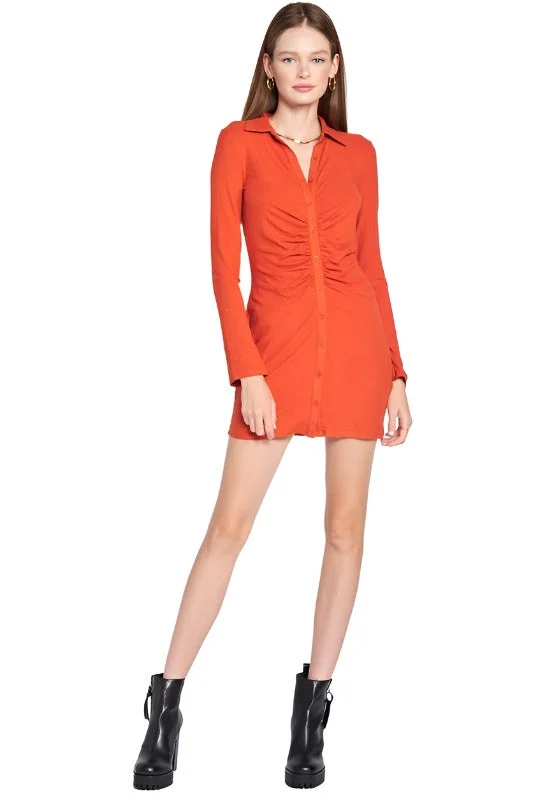 RUTCHED LONG SLEEVE DRESS